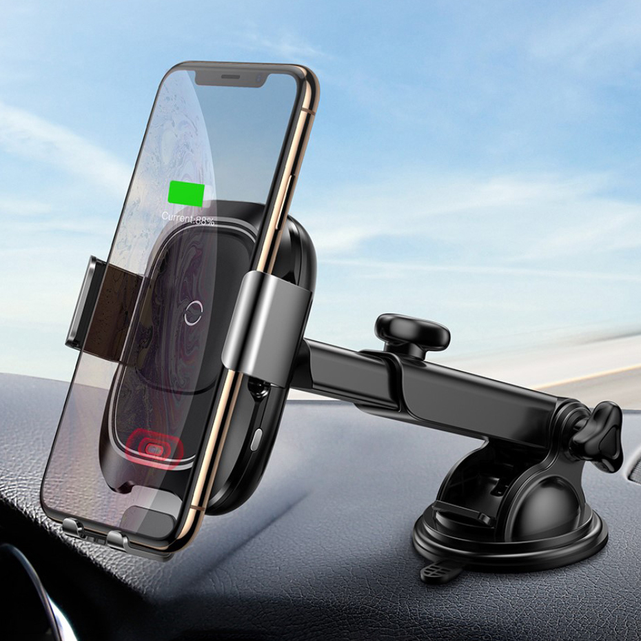 Clamping Air Vent Suction Cup Windshield Cell Phone Holder Compatible with All Apple iPhone Android Smartphone KMSCO Wireless Car Charger Mount 15W Qi Fast Charging Auto 